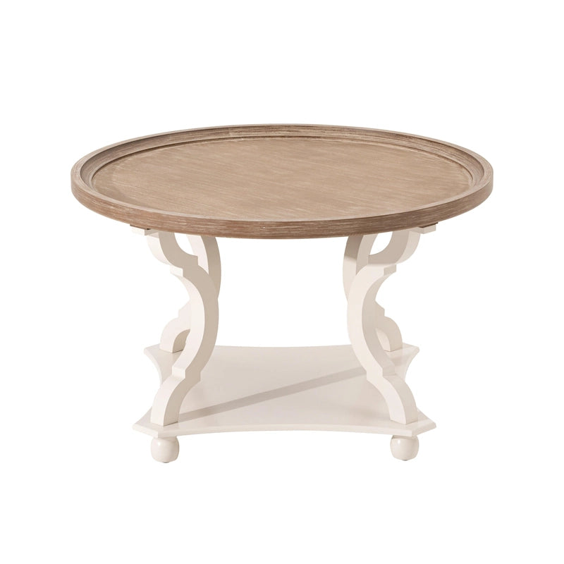 Rustic Farmhouse Coffee Table with Tray Top and Lower Shelf, Distressed Finish