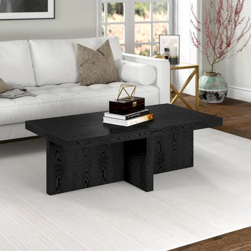 44-Inch Rectangular Coffee Table, Scandinavian X-Base, Wood-Look Finish