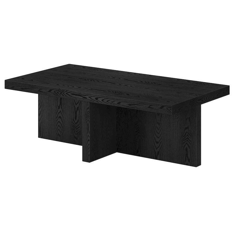 44-Inch Rectangular Coffee Table, Scandinavian X-Base, Wood-Look Finish