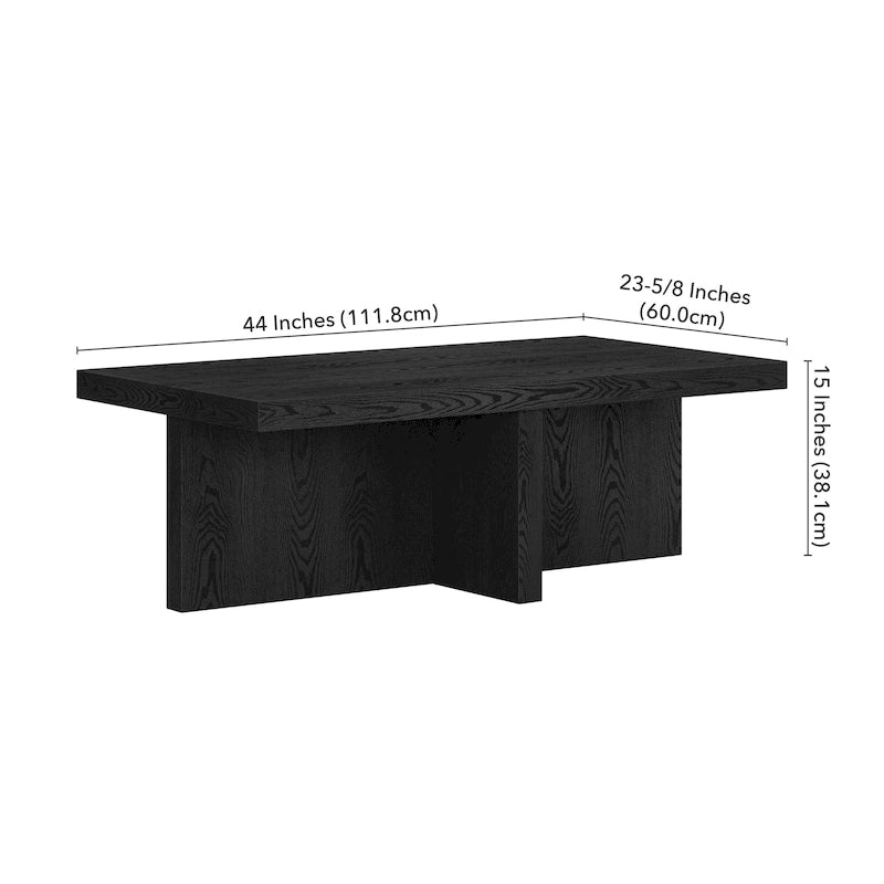 44-Inch Rectangular Coffee Table, Scandinavian X-Base, Wood-Look Finish