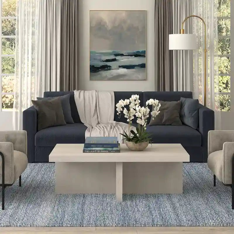 44-Inch Rectangular Coffee Table, Scandinavian X-Base, Wood-Look Finish