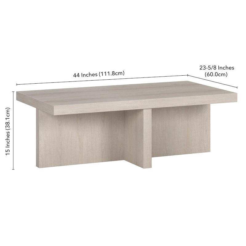 44-Inch Rectangular Coffee Table, Scandinavian X-Base, Wood-Look Finish