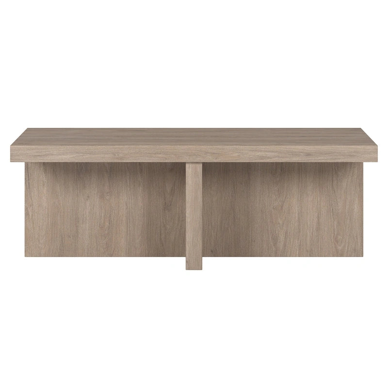 44-Inch Rectangular Coffee Table, Scandinavian X-Base, Wood-Look Finish