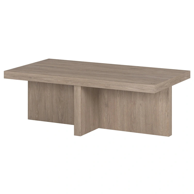 44-Inch Rectangular Coffee Table, Scandinavian X-Base, Wood-Look Finish