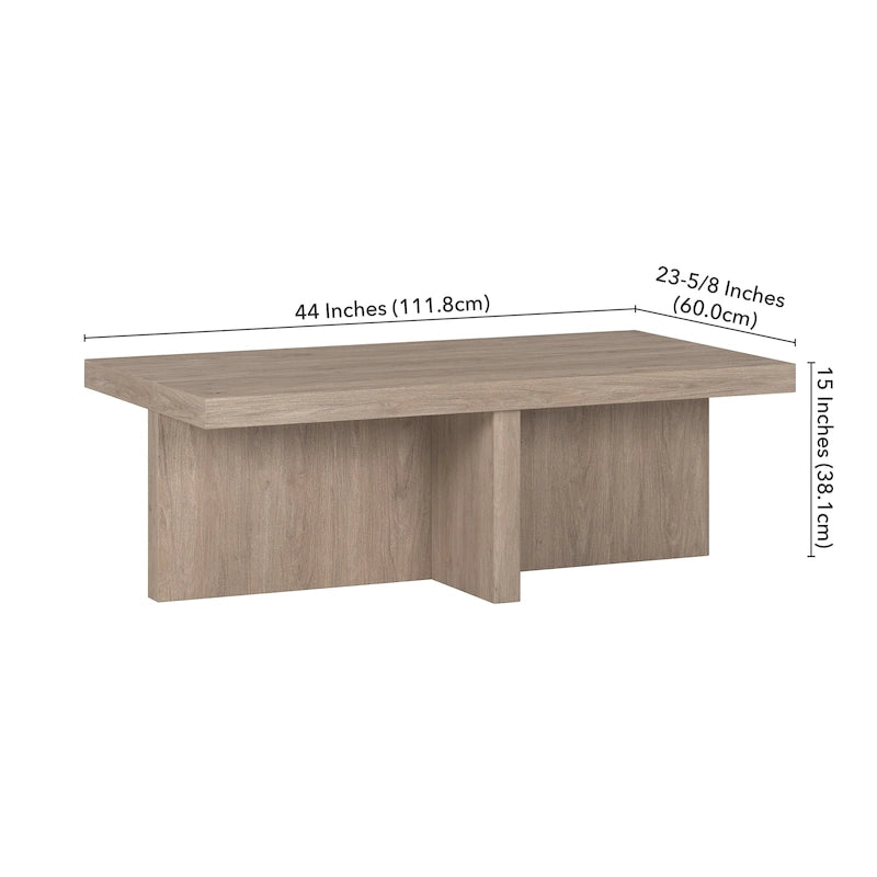 44-Inch Rectangular Coffee Table, Scandinavian X-Base, Wood-Look Finish
