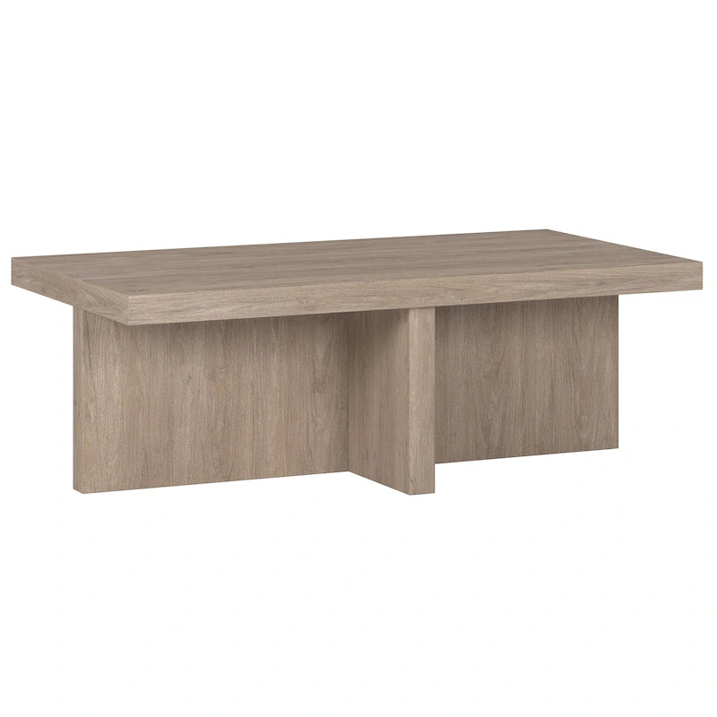 44-Inch Rectangular Coffee Table, Scandinavian X-Base, Wood-Look Finish