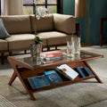 Mid-Century Coffee Table, Tempered Glass Top and Oak Veneer, Open Shelf, 45W x 27D x 16H