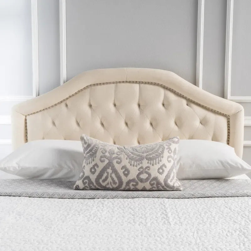 Full/Queen Upholstered Headboard, Button-Tufted Diamond Stitch, Nailhead Trim