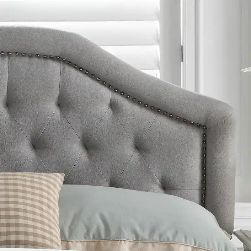Full/Queen Upholstered Headboard, Button-Tufted Diamond Stitch, Nailhead Trim