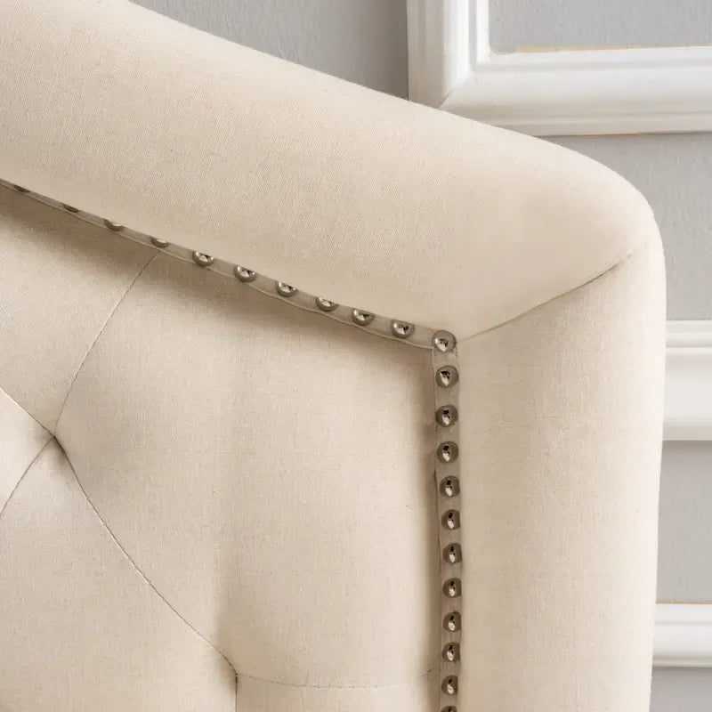 Full/Queen Upholstered Headboard, Button-Tufted Diamond Stitch, Nailhead Trim
