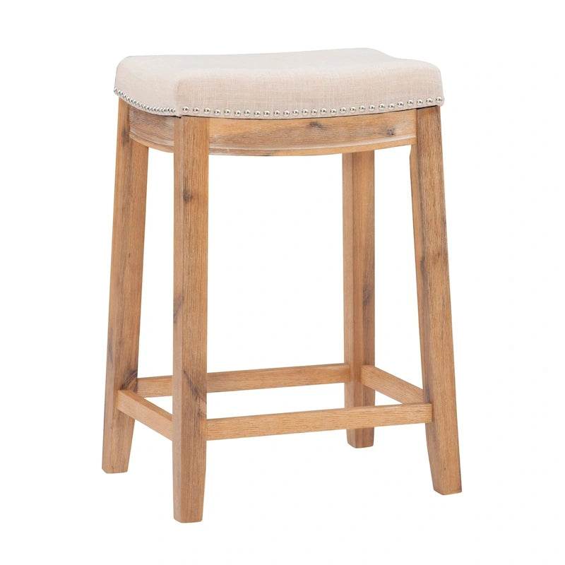 26-Inch Backless Counter Stool, Upholstered Seat with Nailhead Trim
