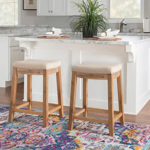 26-Inch Backless Counter Stool, Upholstered Seat with Nailhead Trim