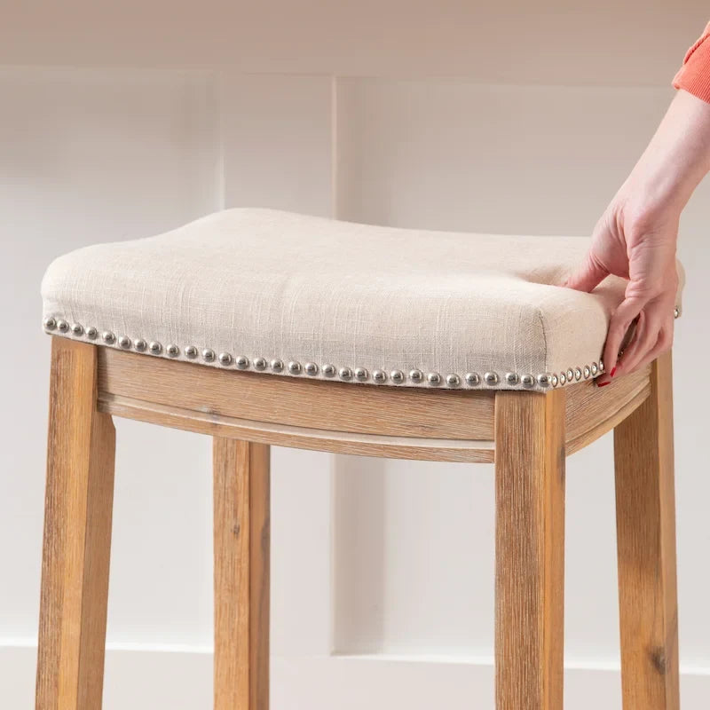 26-Inch Backless Counter Stool, Upholstered Seat with Nailhead Trim
