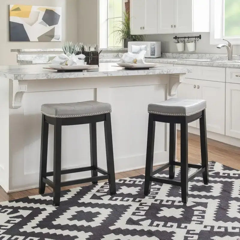 26-Inch Backless Counter Stool, Upholstered Seat with Nailhead Trim