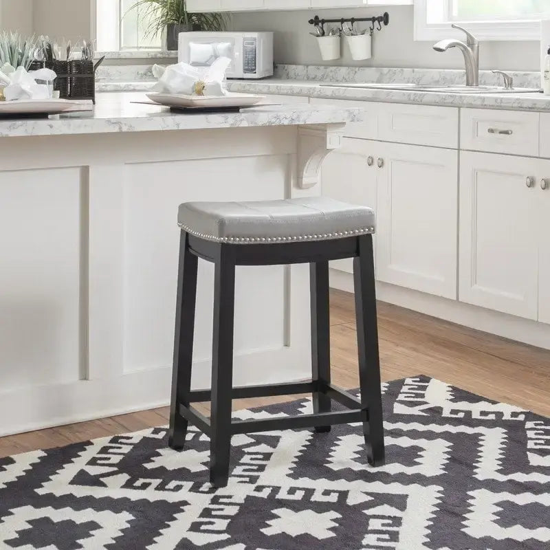 26-Inch Backless Counter Stool, Upholstered Seat with Nailhead Trim