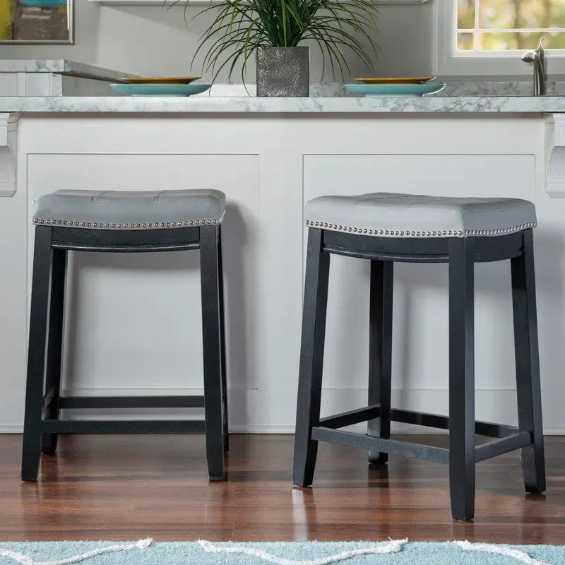 26-Inch Backless Counter Stool, Upholstered Seat with Nailhead Trim