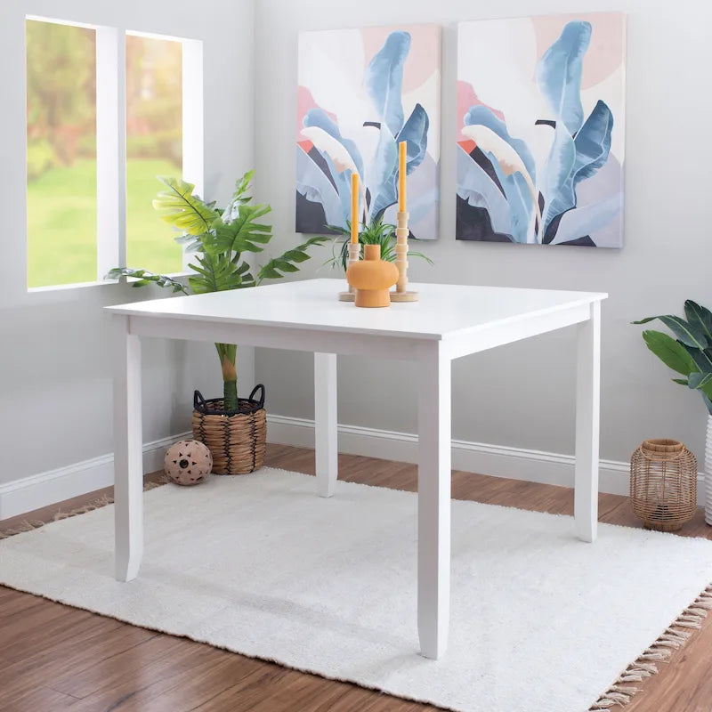White Square Counter Height Dining Table, Acacia Wood, Seats 4, 48x48x36