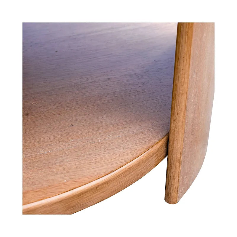 Round Wood Coffee Table with Fixed Shelf, Rubberwood Veneer, 36 Dia x 18H
