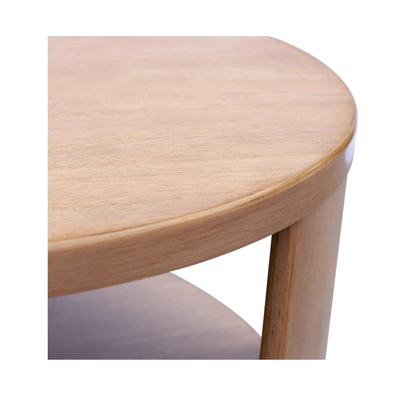 Round Wood Coffee Table with Fixed Shelf, Rubberwood Veneer, 36 Dia x 18H