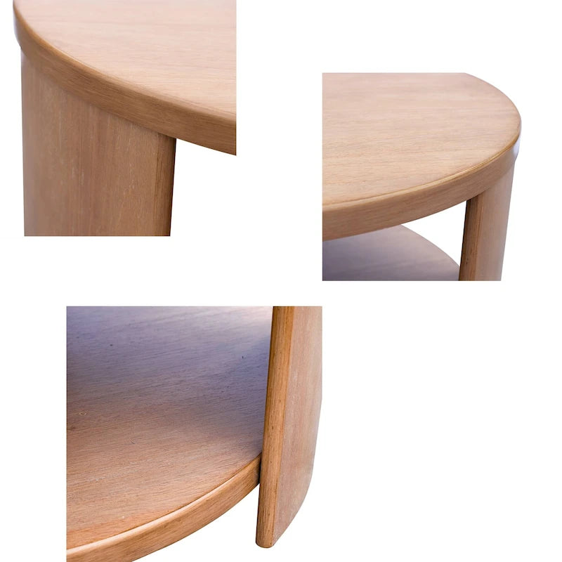 Round Wood Coffee Table with Fixed Shelf, Rubberwood Veneer, 36 Dia x 18H