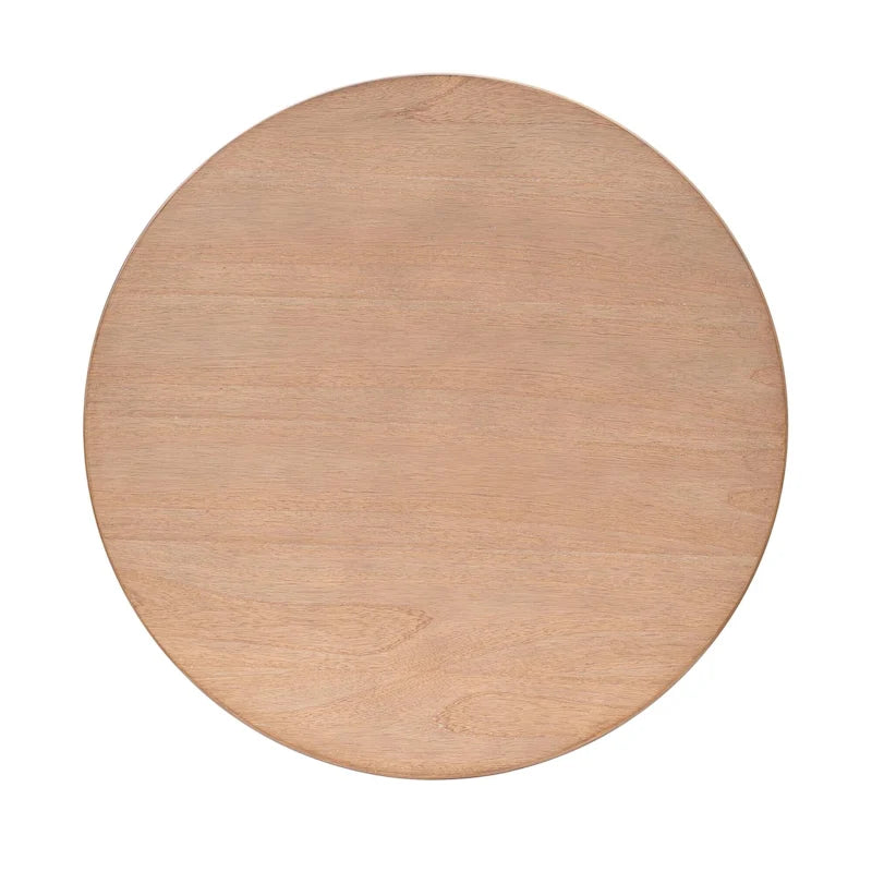 Round Wood Coffee Table with Fixed Shelf, Rubberwood Veneer, 36 Dia x 18H
