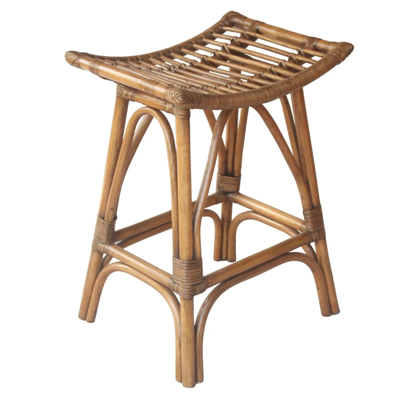 Boho Rattan Counter Stool, 24-Inch Seat Height, Fully Assembled, 2 Colors