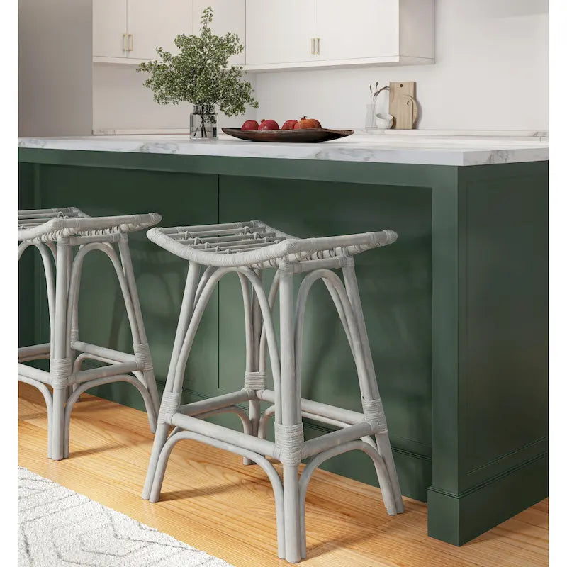 Boho Rattan Counter Stool, 24-Inch Seat Height, Fully Assembled, 2 Colors