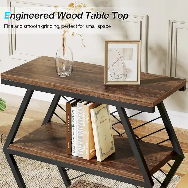 3-Tier Industrial End Table with Open Shelves, Rustic Wood and Metal