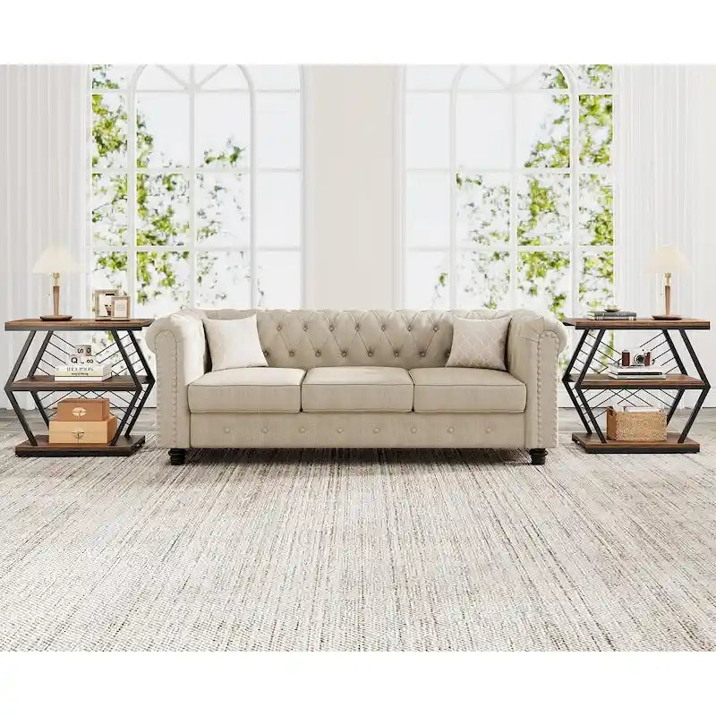 3-Tier Industrial End Table with Open Shelves, Rustic Wood and Metal