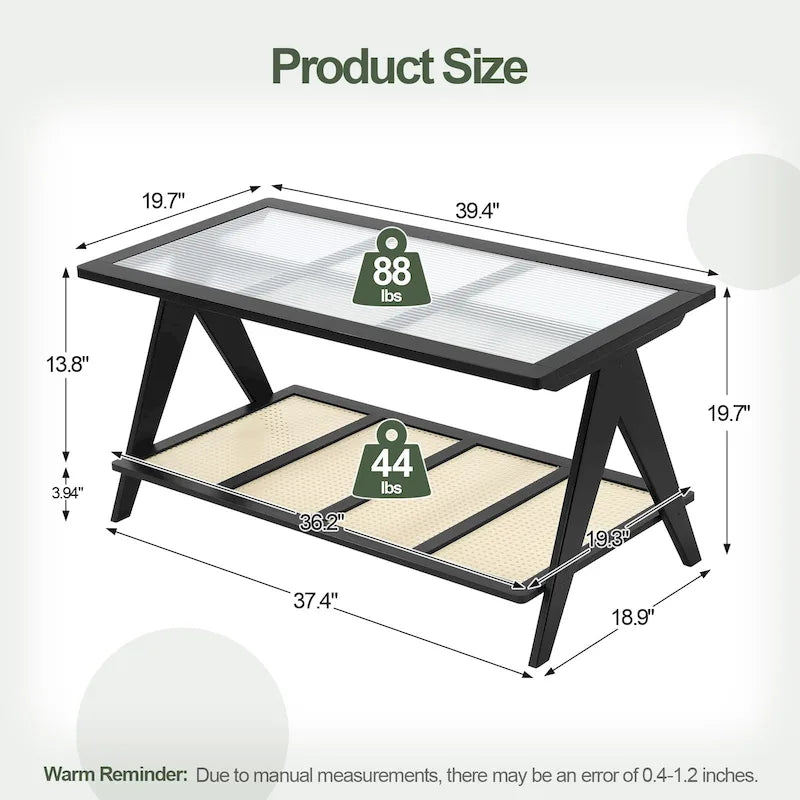 Bamboo Glass Top Side Table Accent End Table with Magazine Rack