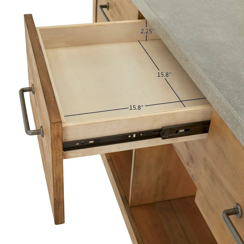 Extendable Kitchen Island with 3 Drawers and Open Shelf, Carbonized Pine