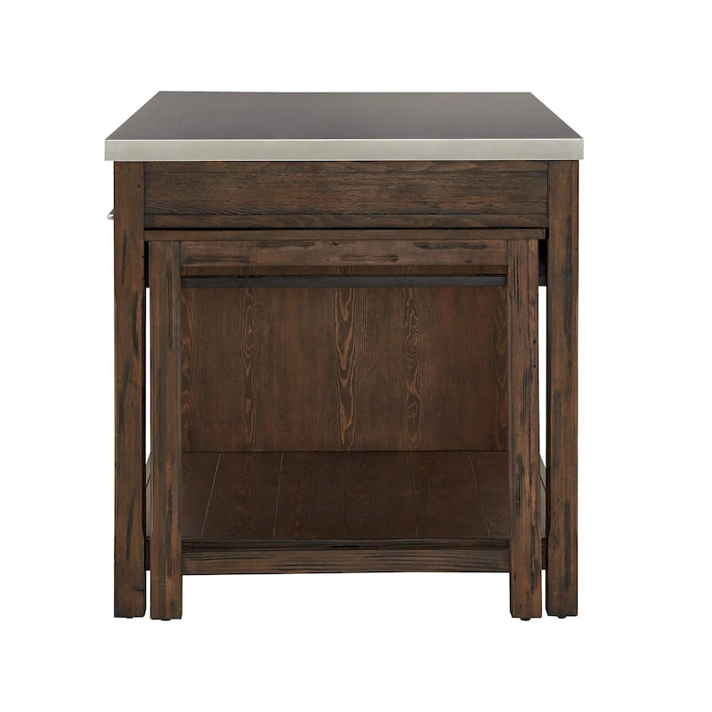 Extendable Kitchen Island with 3 Drawers and Open Shelf, Carbonized Pine