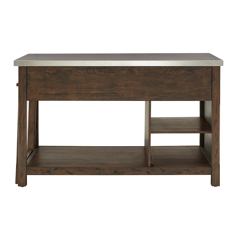 Extendable Kitchen Island with 3 Drawers and Open Shelf, Carbonized Pine