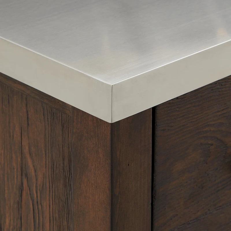 Extendable Kitchen Island with 3 Drawers and Open Shelf, Carbonized Pine