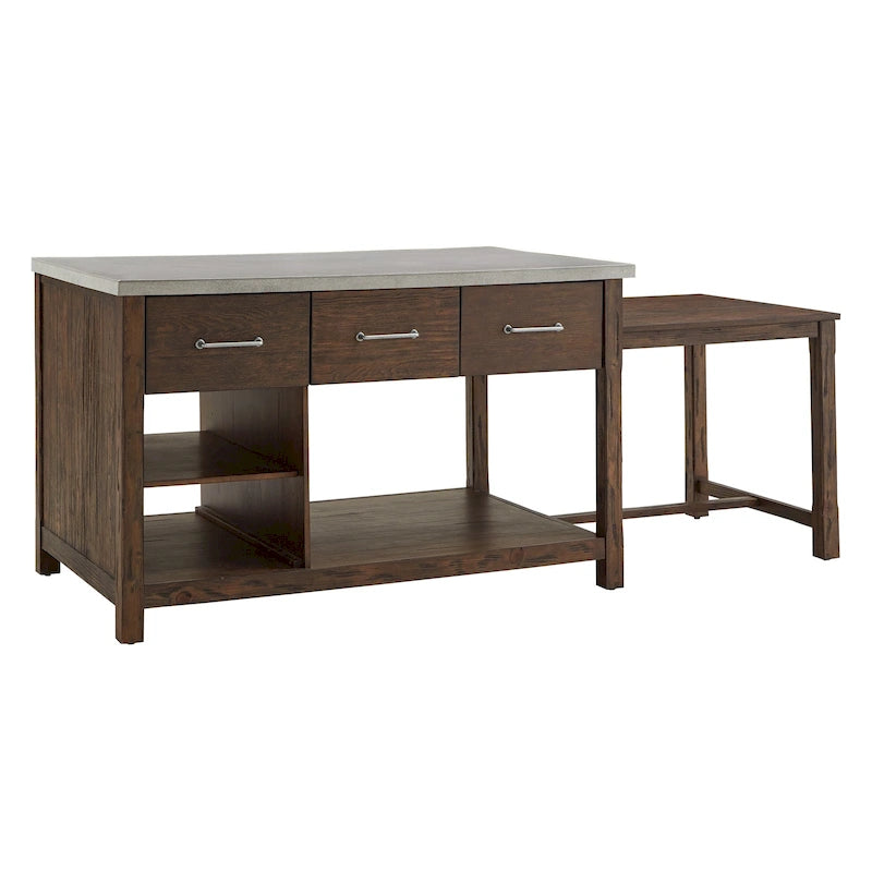 Extendable Kitchen Island with 3 Drawers and Open Shelf, Carbonized Pine
