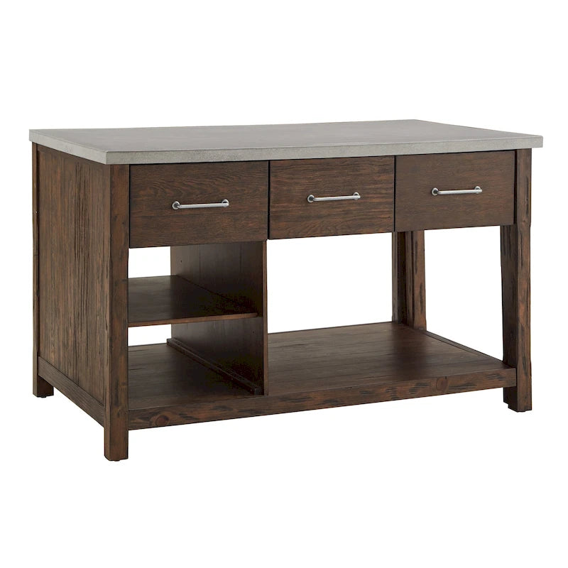 Extendable Kitchen Island with 3 Drawers and Open Shelf, Carbonized Pine