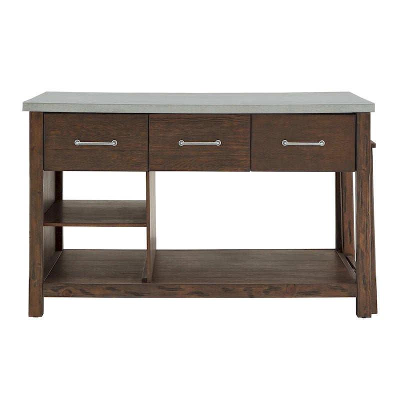 Extendable Kitchen Island with 3 Drawers and Open Shelf, Carbonized Pine