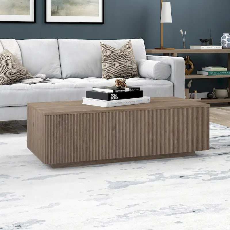 47.5-Inch Rectangular Coffee Table, Plinth Base, Wood-Look MDF Finish