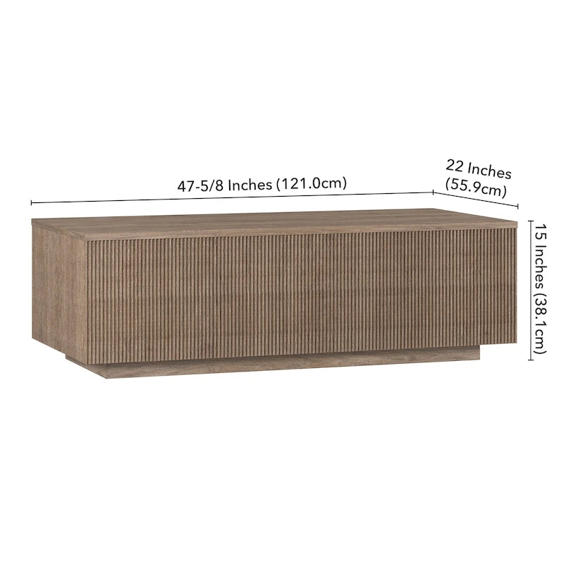 47.5-Inch Rectangular Coffee Table, Plinth Base, Wood-Look MDF Finish