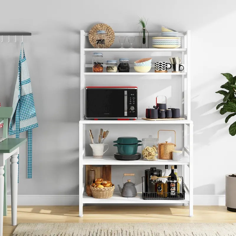 5-Tier Kitchen Bakers Rack Utility Storage Shelf Microwave Oven Stand, Industrial Microwave Cart Kitchen Stand with Hutch