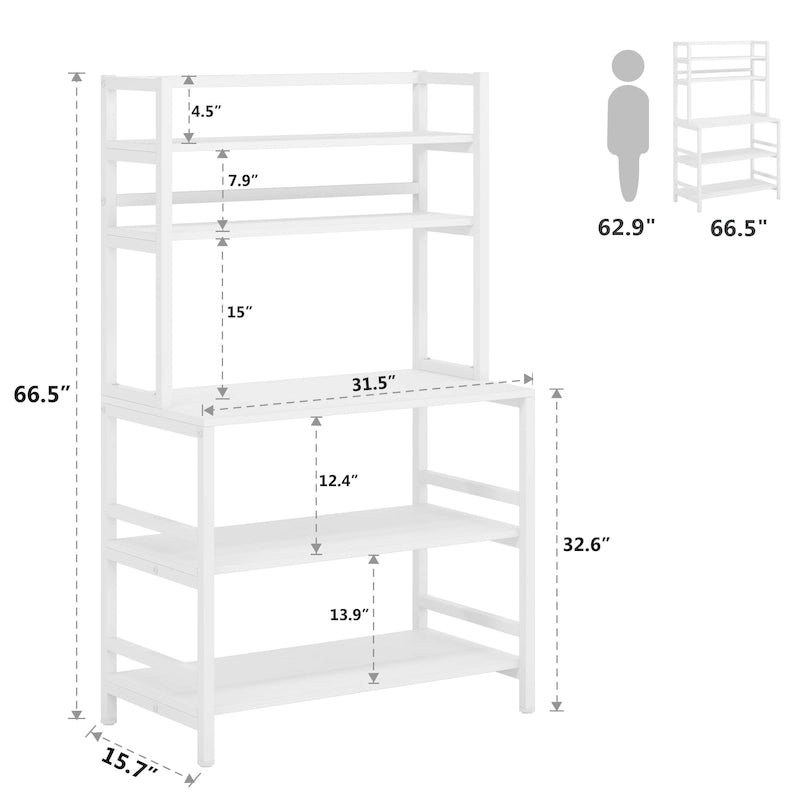 5-Tier Kitchen Bakers Rack Utility Storage Shelf Microwave Oven Stand, Industrial Microwave Cart Kitchen Stand with Hutch