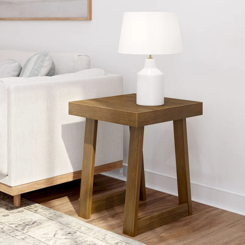 Solid Pine Wood Square End Table with Shelf, 20.25 x 20.25 x 24 Inches