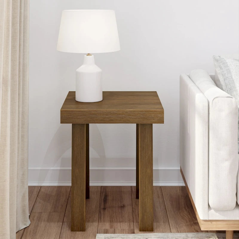 Solid Pine Wood Square End Table with Shelf, 20.25 x 20.25 x 24 Inches