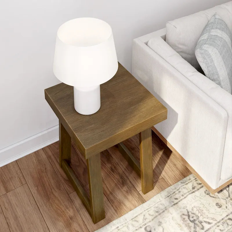 Solid Pine Wood Square End Table with Shelf, 20.25 x 20.25 x 24 Inches