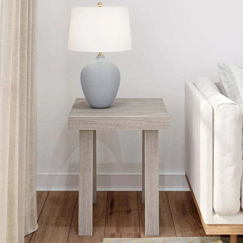 Solid Pine Wood Square End Table with Shelf, 20.25 x 20.25 x 24 Inches