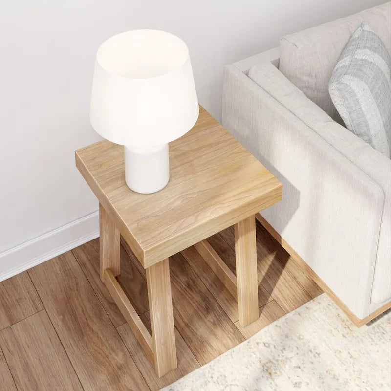 Solid Pine Wood Square End Table with Shelf, 20.25 x 20.25 x 24 Inches