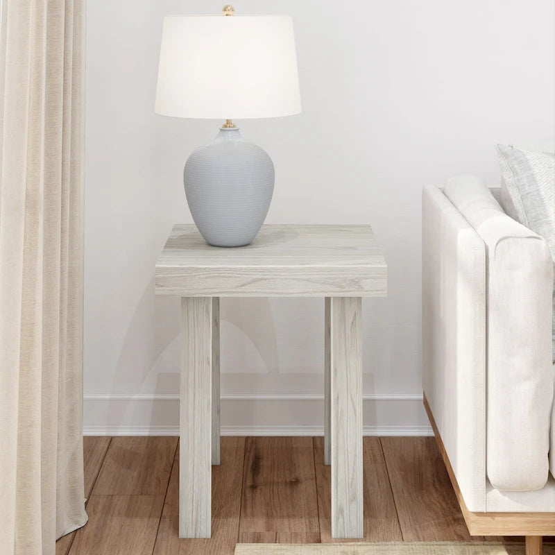 Solid Pine Wood Square End Table with Shelf, 20.25 x 20.25 x 24 Inches