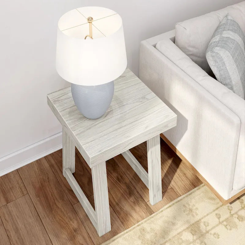 Solid Pine Wood Square End Table with Shelf, 20.25 x 20.25 x 24 Inches