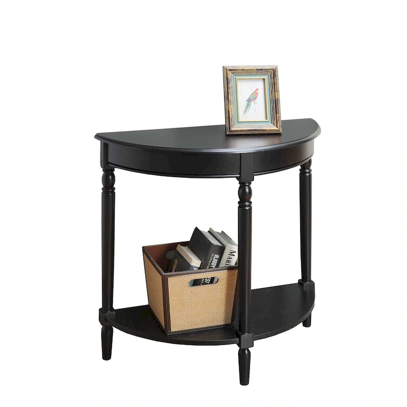 Half-Round Entryway Table with Open Shelf, Ash Wood Veneer, Traditional Style