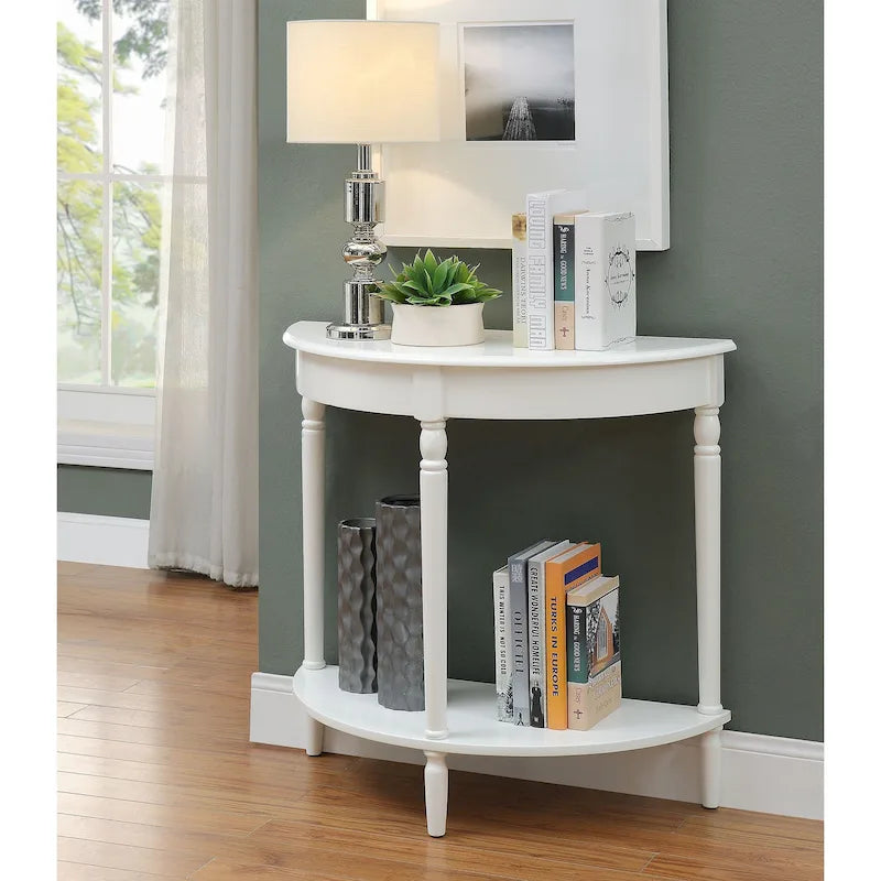 Half-Round Entryway Table with Open Shelf, Ash Wood Veneer, Traditional Style